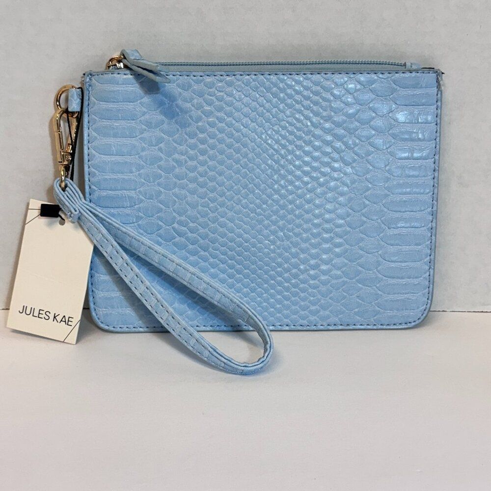 Jules Kae Wristlet Light Baby Blue Vegan Reptile